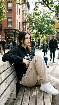 Young Woman Relaxing on a Park Bench in Urban Setting