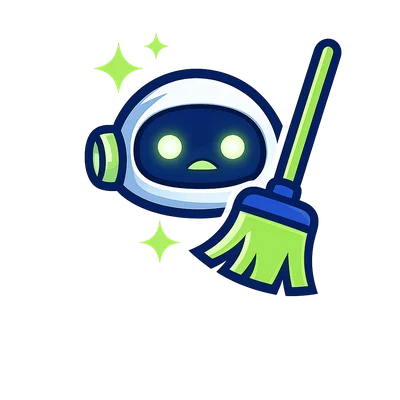 Cartoon Robot Character with a Broom and Sparkles