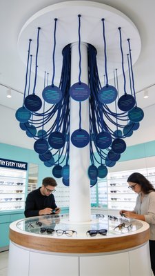 Modern Eyewear Store Display with Customers
