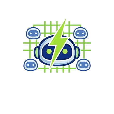 Energetic Robot Icon with Lightning Bolt Design