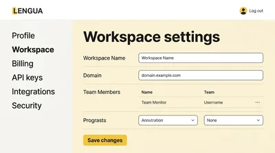 User Interface for Workspace Settings in Lengua Application