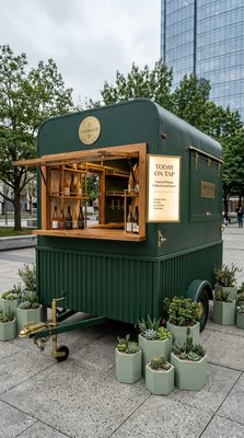 Charming Mobile Bar Serving Craft Beverages in Urban Setting