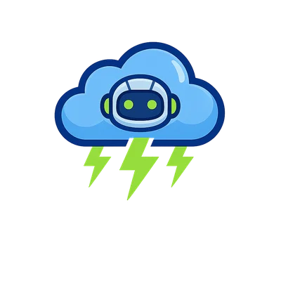 Cartoonish Cloud with Robot and Lightning Elements