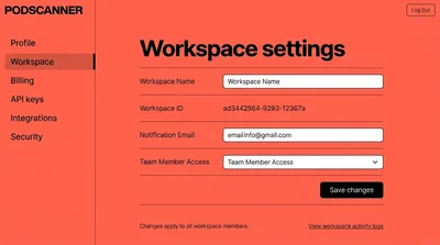 User Interface for Workspace Settings in PODSCANNER