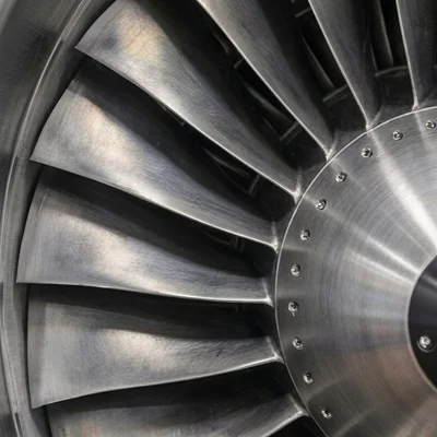 Close-up of a Jet Engine Turbine Blade Assembly