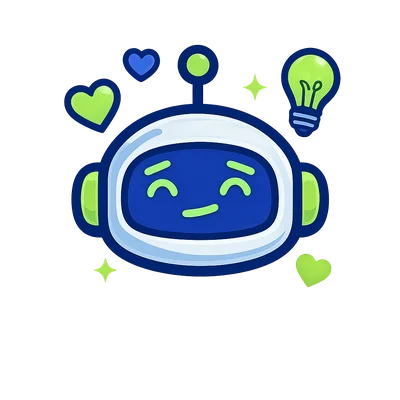 Cheerful Robot Character with Light Bulb and Hearts
