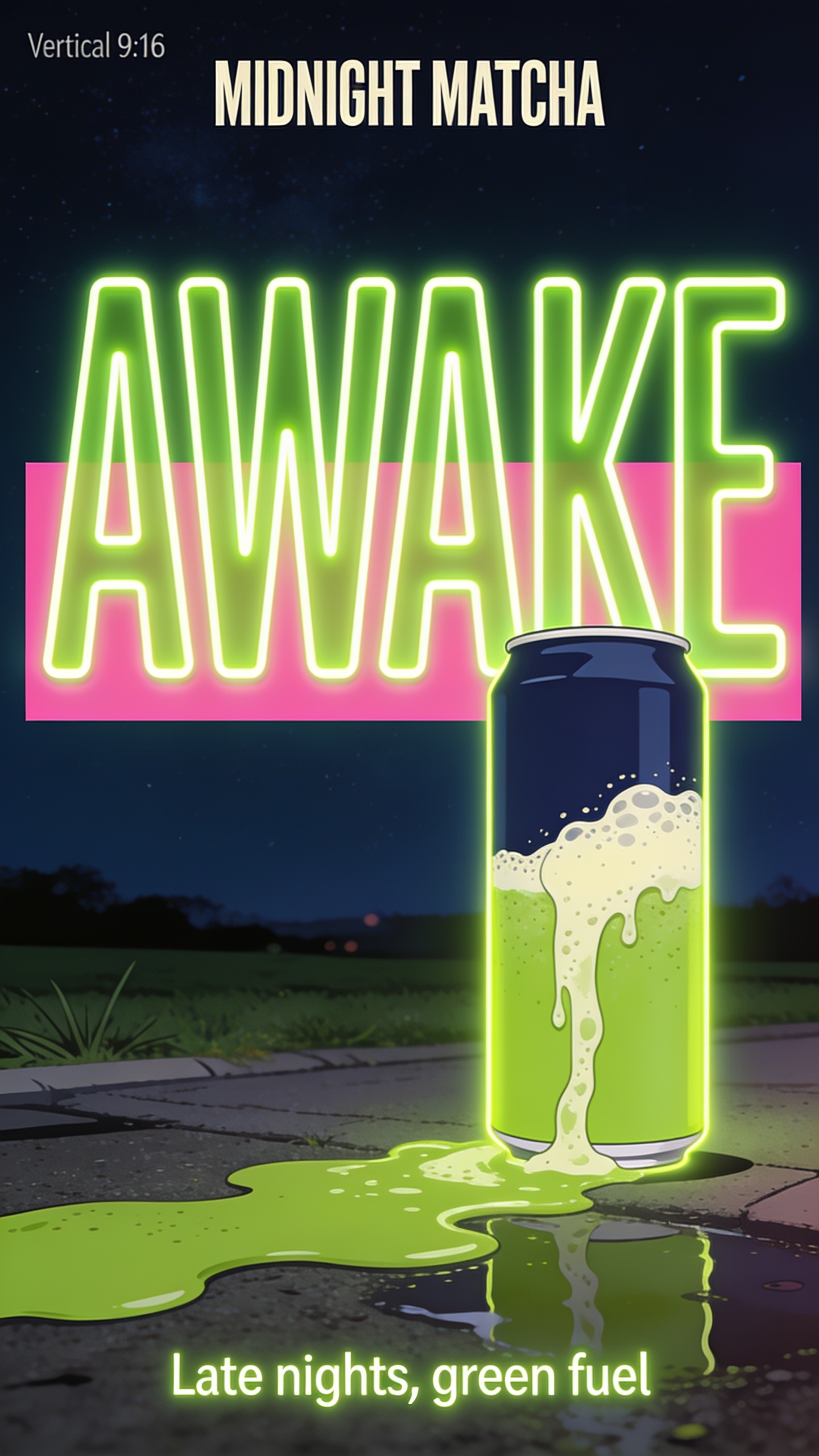 Vibrant Midnight Matcha Drink Advertisement
