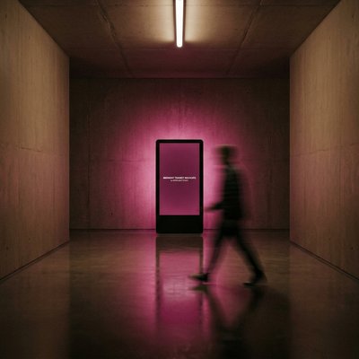 Modern Art Gallery with Neon Sign and Figure