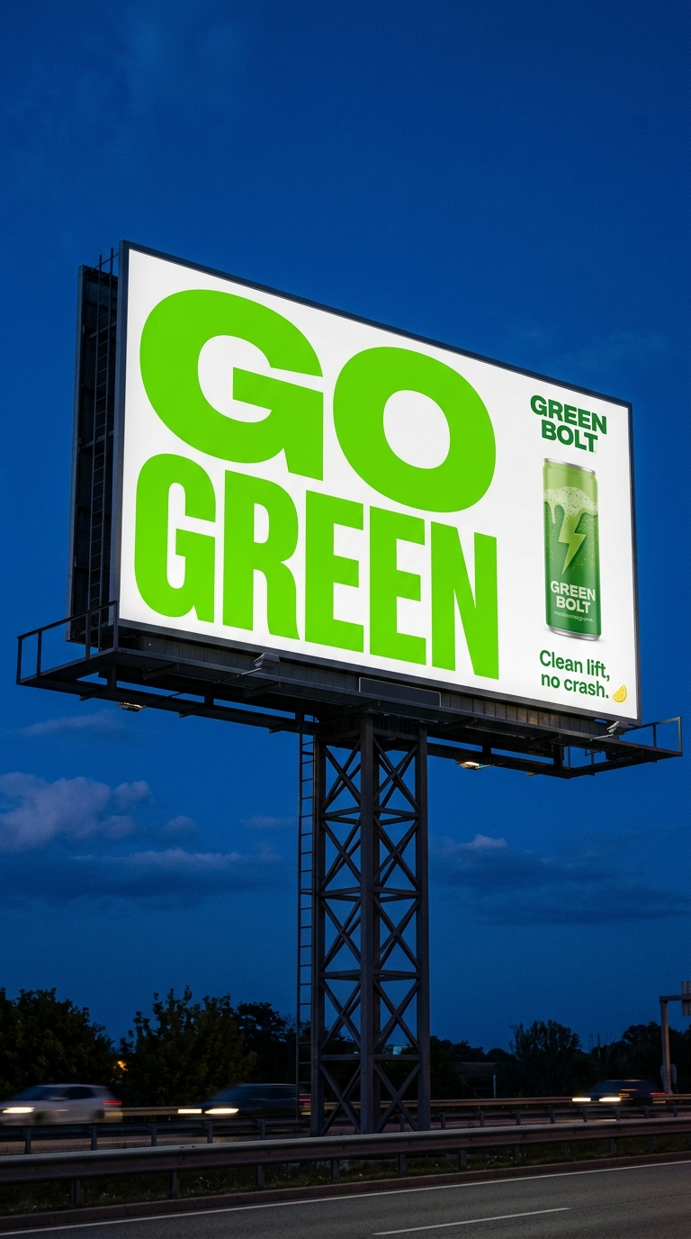 Eye-Catching Billboard Promoting Green Bolt Energy Drink