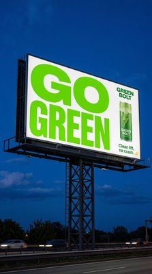 Eye-Catching Billboard Promoting Green Bolt Energy Drink