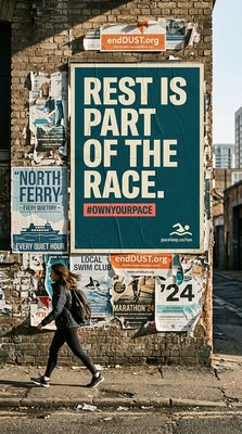 Inspirational Poster on Urban Wall Promoting Running and Rest