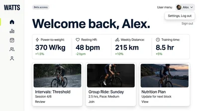User Dashboard Overview for Cycling App