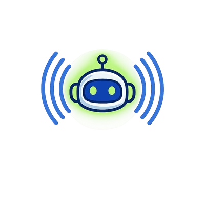 Stylized Robot Icon with Sound Waves