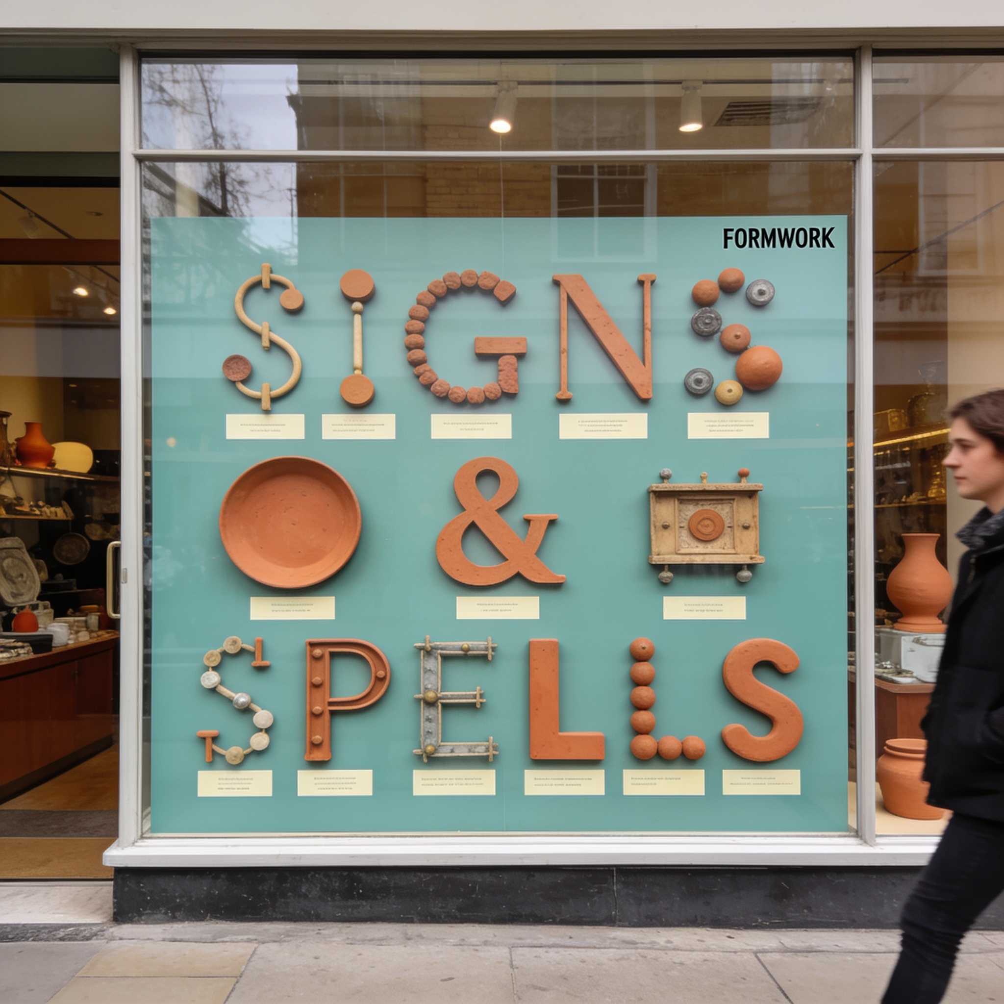 Colorful Window Display of Decorative Signs and Spells