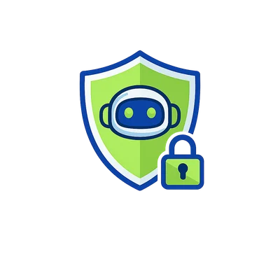 Robot Security Icon with Shield and Lock Symbol