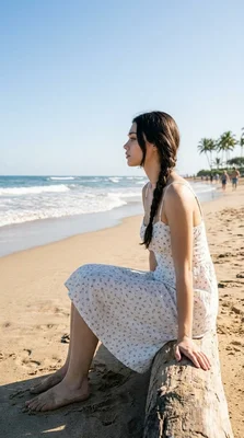 Young woman enjoying a beach day by the ocean