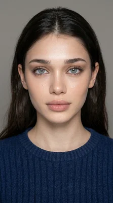 Portrait of a Young Woman with Natural Makeup and Blue Eyes