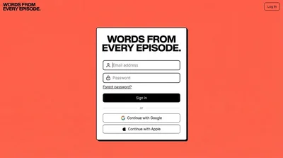Login Interface for Words From Every Episode
