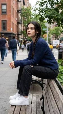 Young Woman Sitting on Bench in Urban Setting