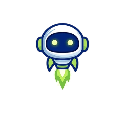 Colorful Cartoon Robot Rocket Icon with Green Flames