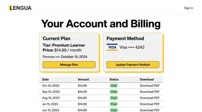 Account Overview and Billing Information for Premium Learner