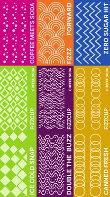 Colorful Beverage Labels Featuring Unique Patterns and Flavors
