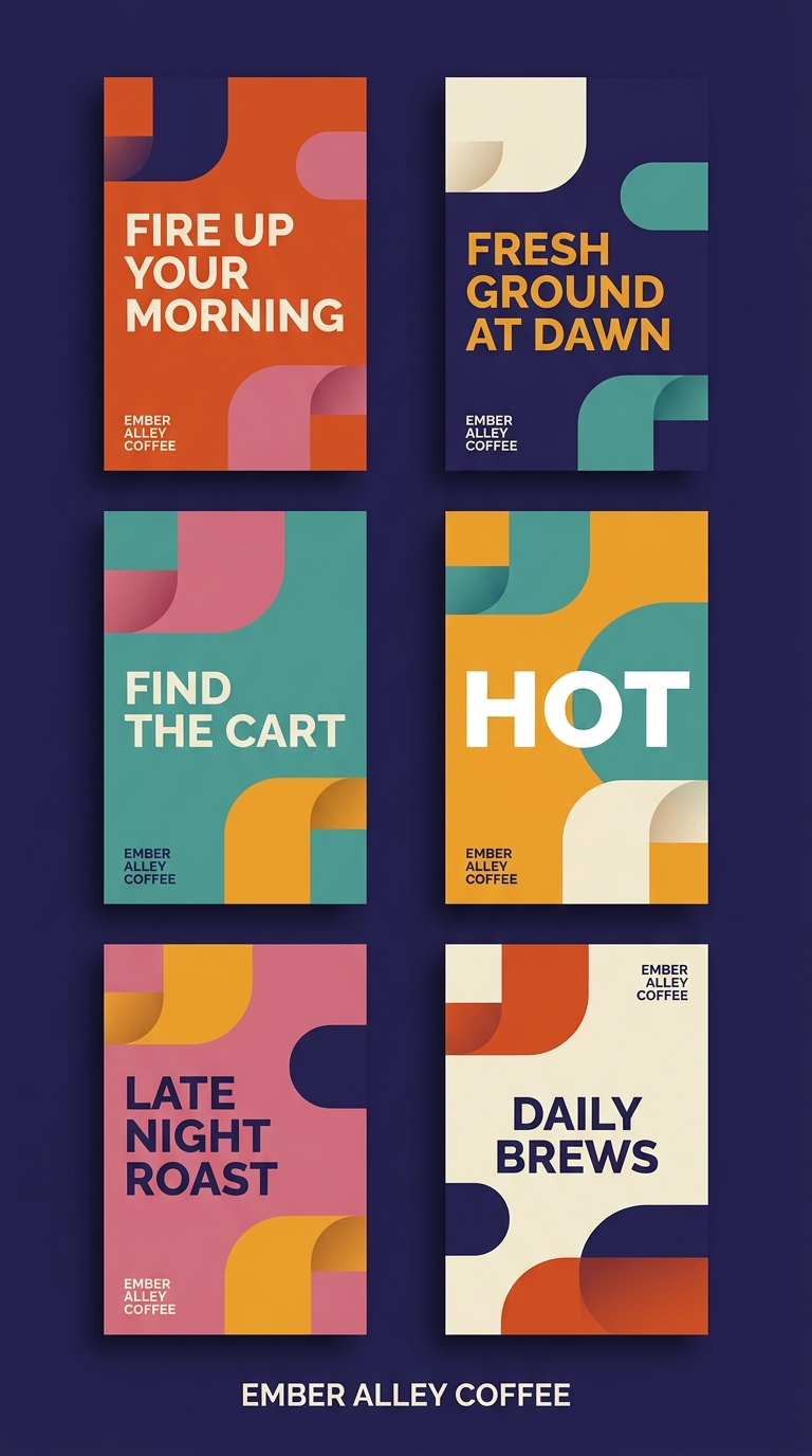 Colorful Coffee Posters for Ember Alley Coffee Brand