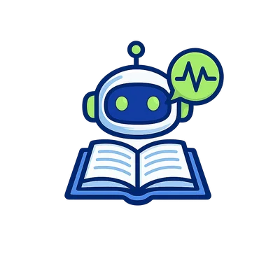 Cute Robot with Open Book and Speech Bubble