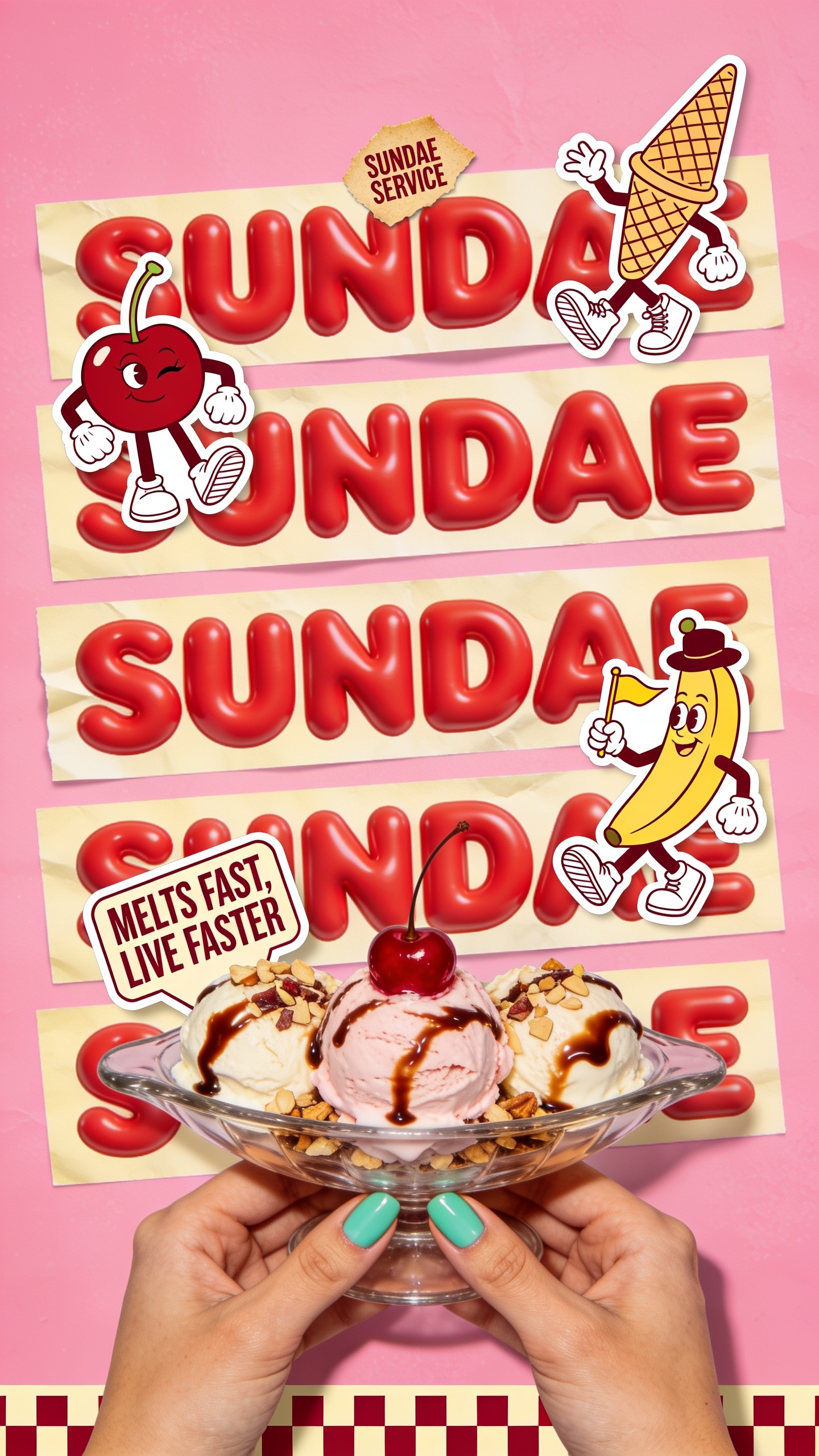 Colorful Sundae Dessert with Fun Characters
