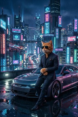 Neon Cat Rooftop