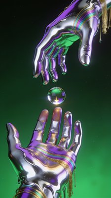 Futuristic Hands Reaching for a Crystal Sphere