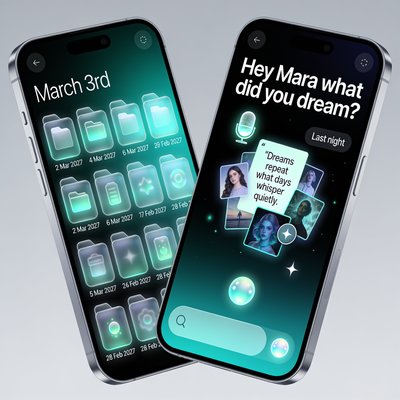 Futuristic Smartphone Interface with Dream Journal Feature
