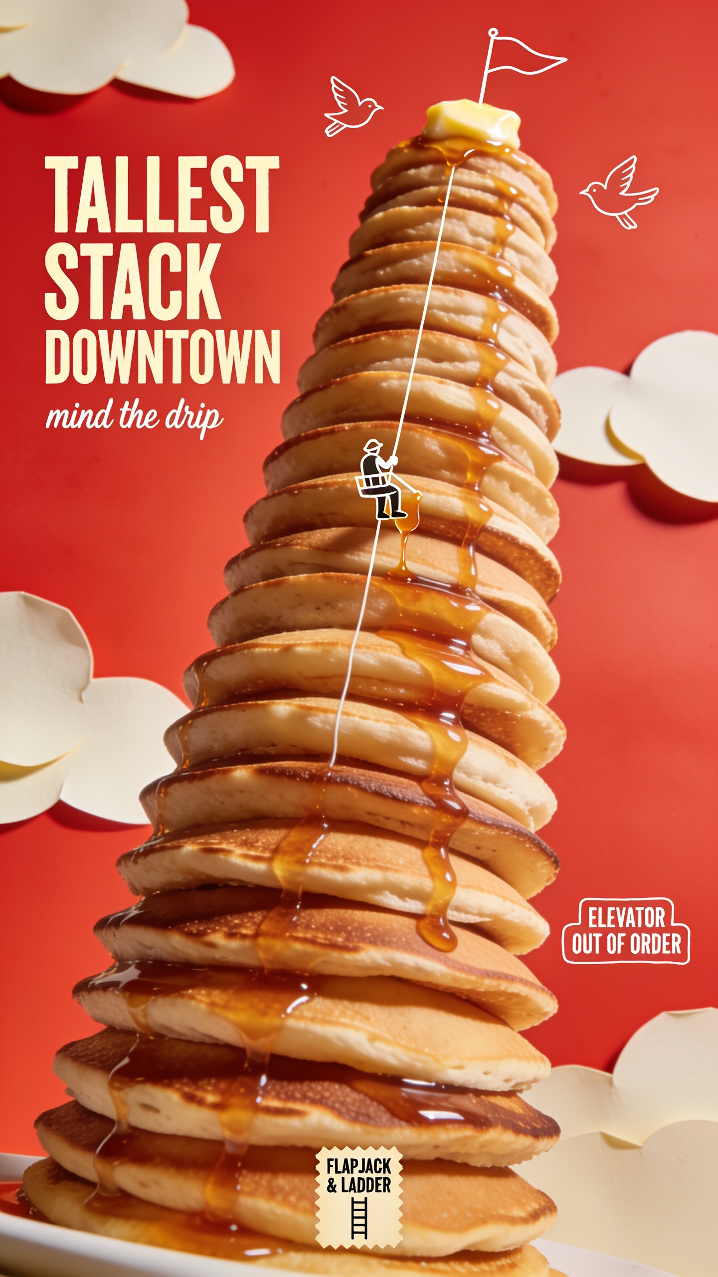 Stunning Tall Stack of Pancakes with Syrup and Creative Design