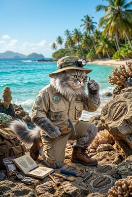 Cat Geologist - Tropical Beach