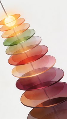 Colorful Spiral of Discs with Radiant Light