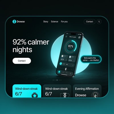 Drowse App Interface for Calmer Nights and Wellness Tracking