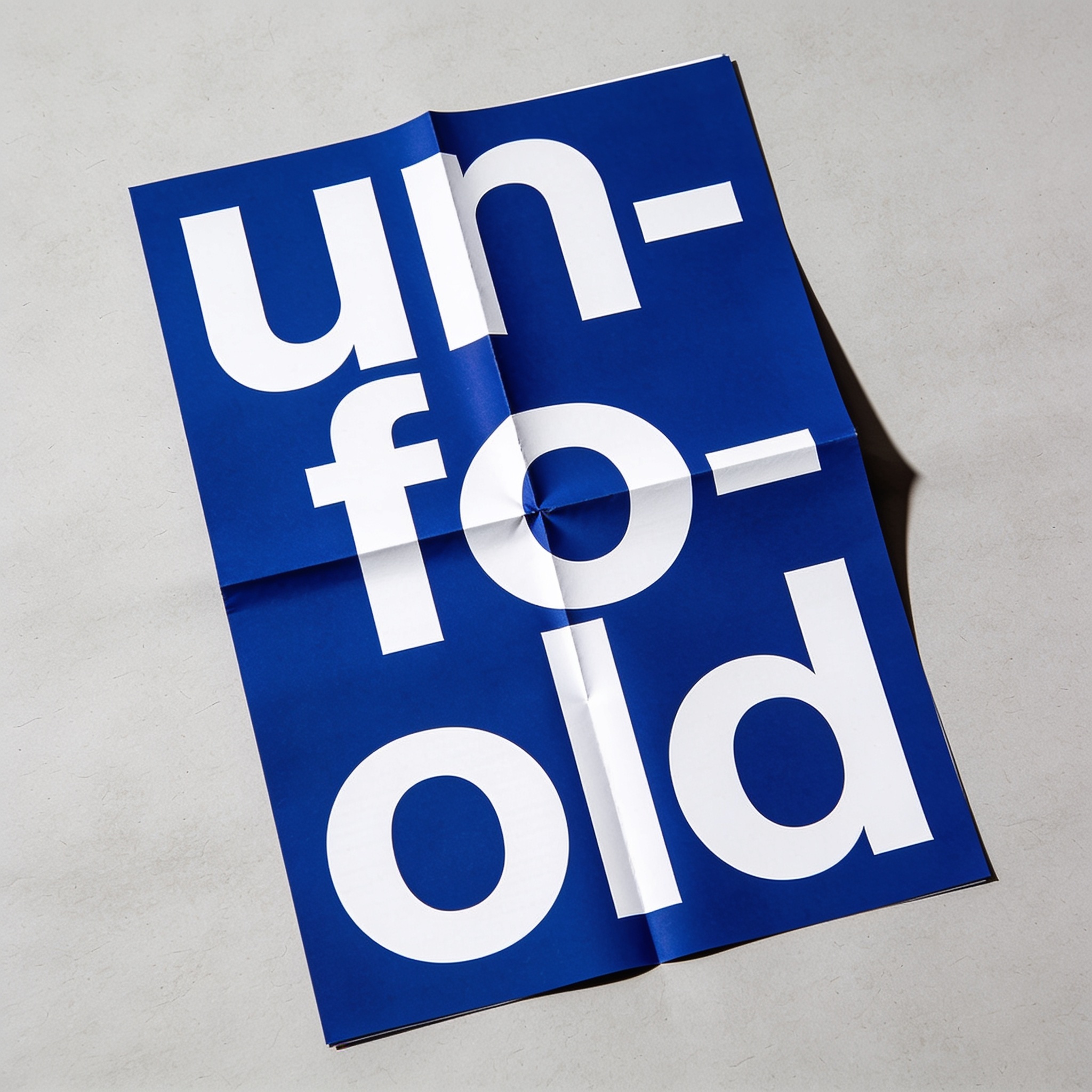 Bold Blue Poster Featuring the Word 'Unfold'