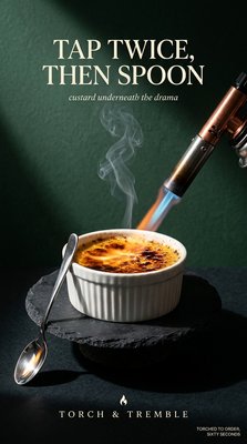 Delicious Crème Brûlée with Culinary Torch and Smoke