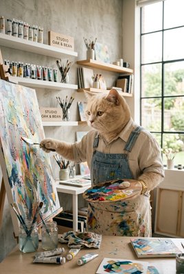 Cat in Art Studio