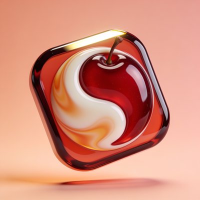 Stylized Yin-Yang Cherry Icon with Glossy Finish