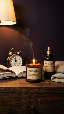 Cozy Candle and Room Spray on Nightstand