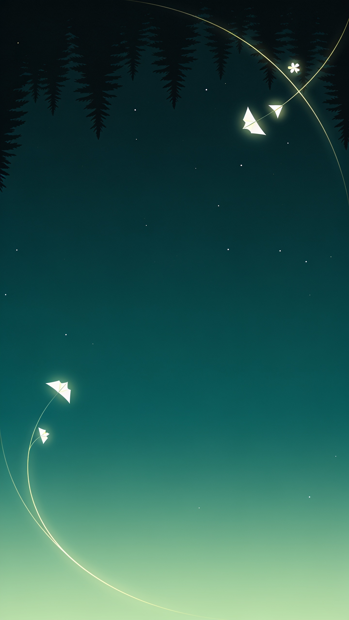 Serene Night Sky with Paper Airplanes and Stars