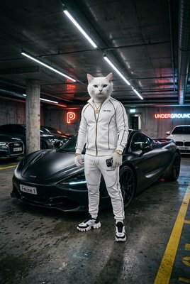 Cat in Tracksuit with Supercar