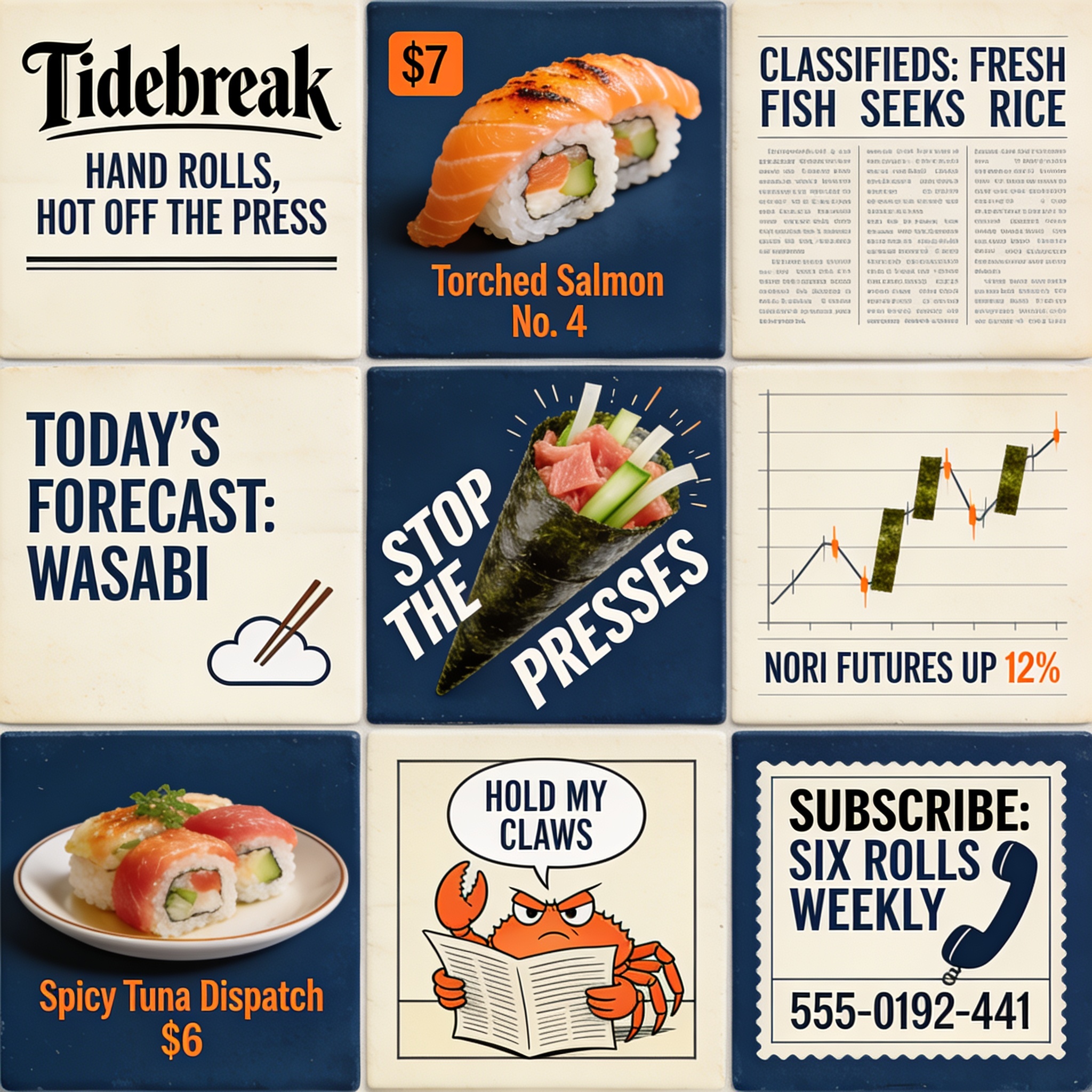 Tidebreak Menu Featuring Sushi Rolls and Prices
