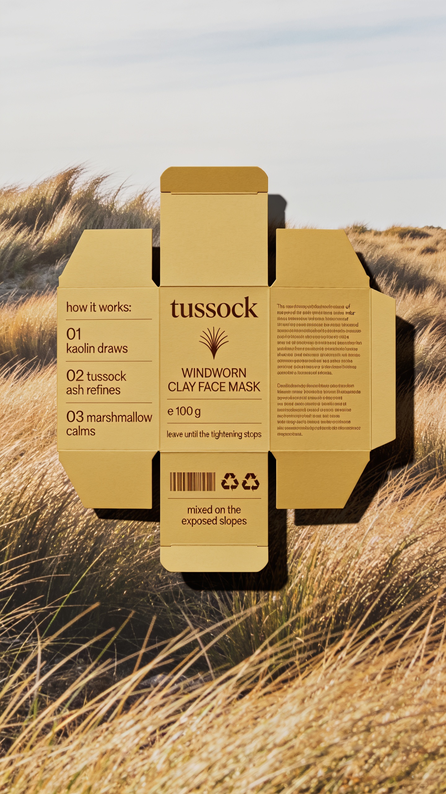 Tussock Windworn Clay Face Mask Packaging Analysis