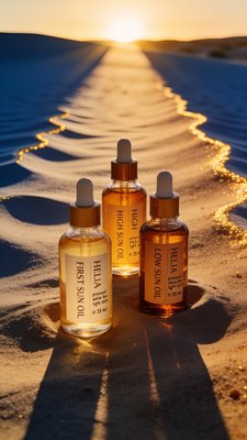 Elegant Display of Serum Bottles in Golden Sand