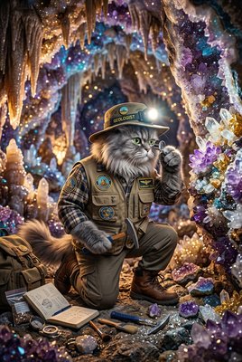 Persian Cat Geologist in Crystal Cave