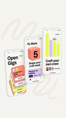 Mobile App Interface Showcasing Gig Opportunities and Analytics