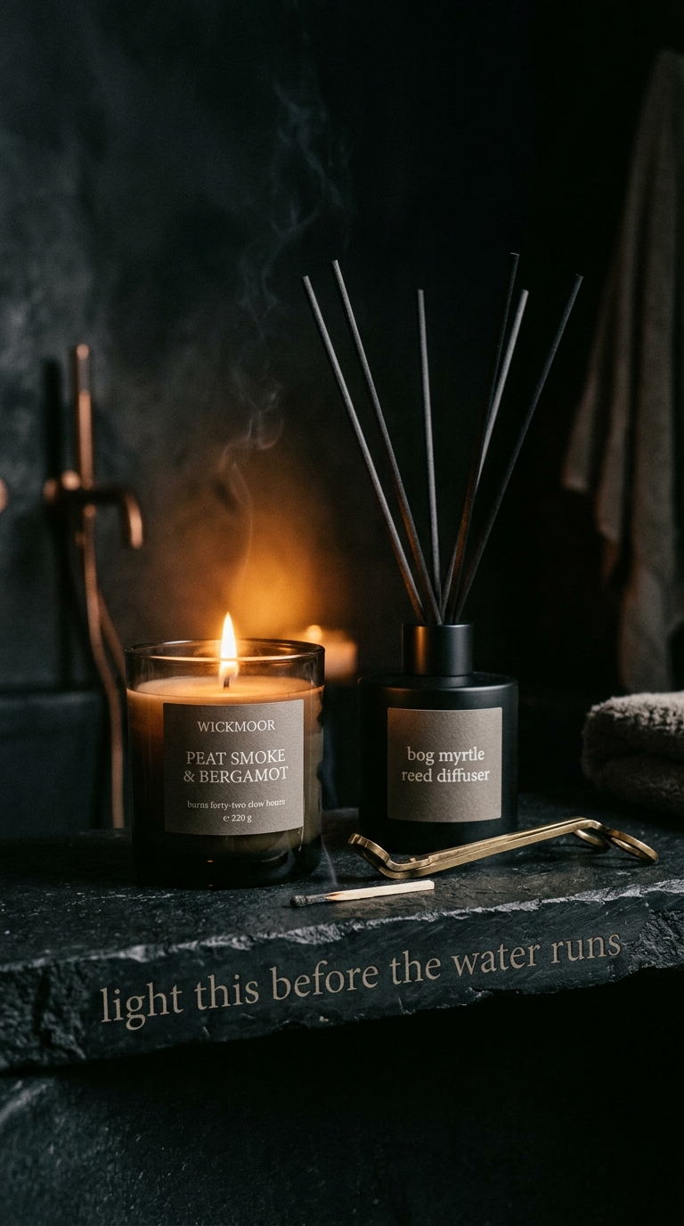 Cozy Aromatic Scene with Candle and Reed Diffuser