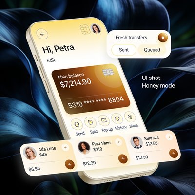 User Interface Showcase of a Financial App with Honey Mode